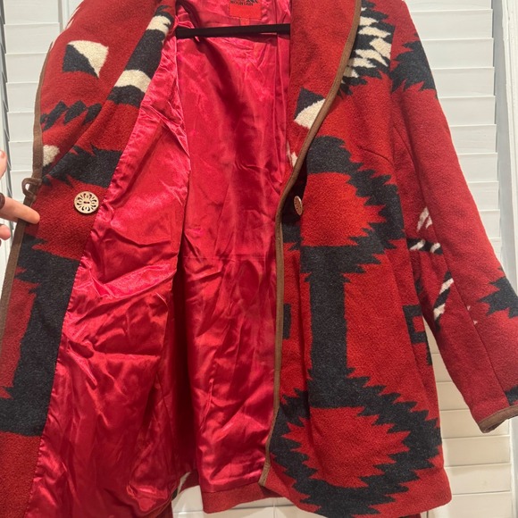 Black Mountain Southwestern Aztec Wrap Coat Womens Large Red Navajo Pattern - Picture 3 of 9